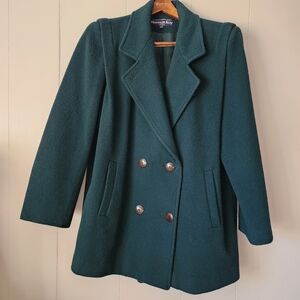 Vintage Herman Kay Wool Pea Coat Emerald Green Double Breasted Classic Old Money
